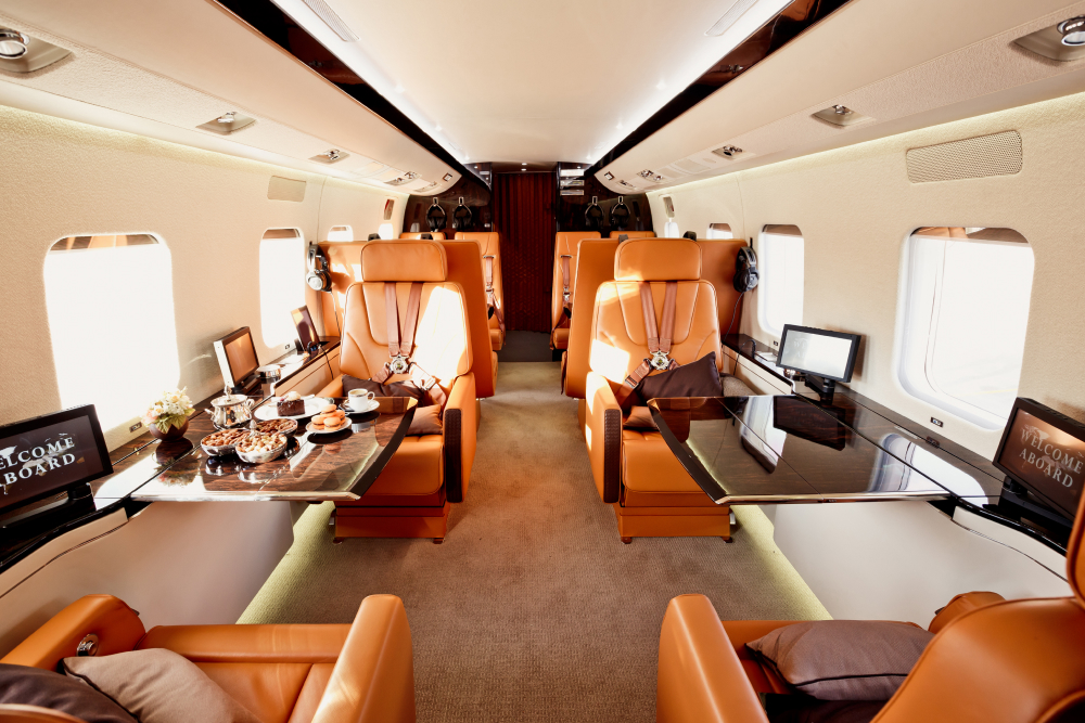"Private jet interior"
