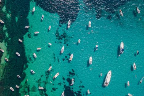 Aerial view of yachts